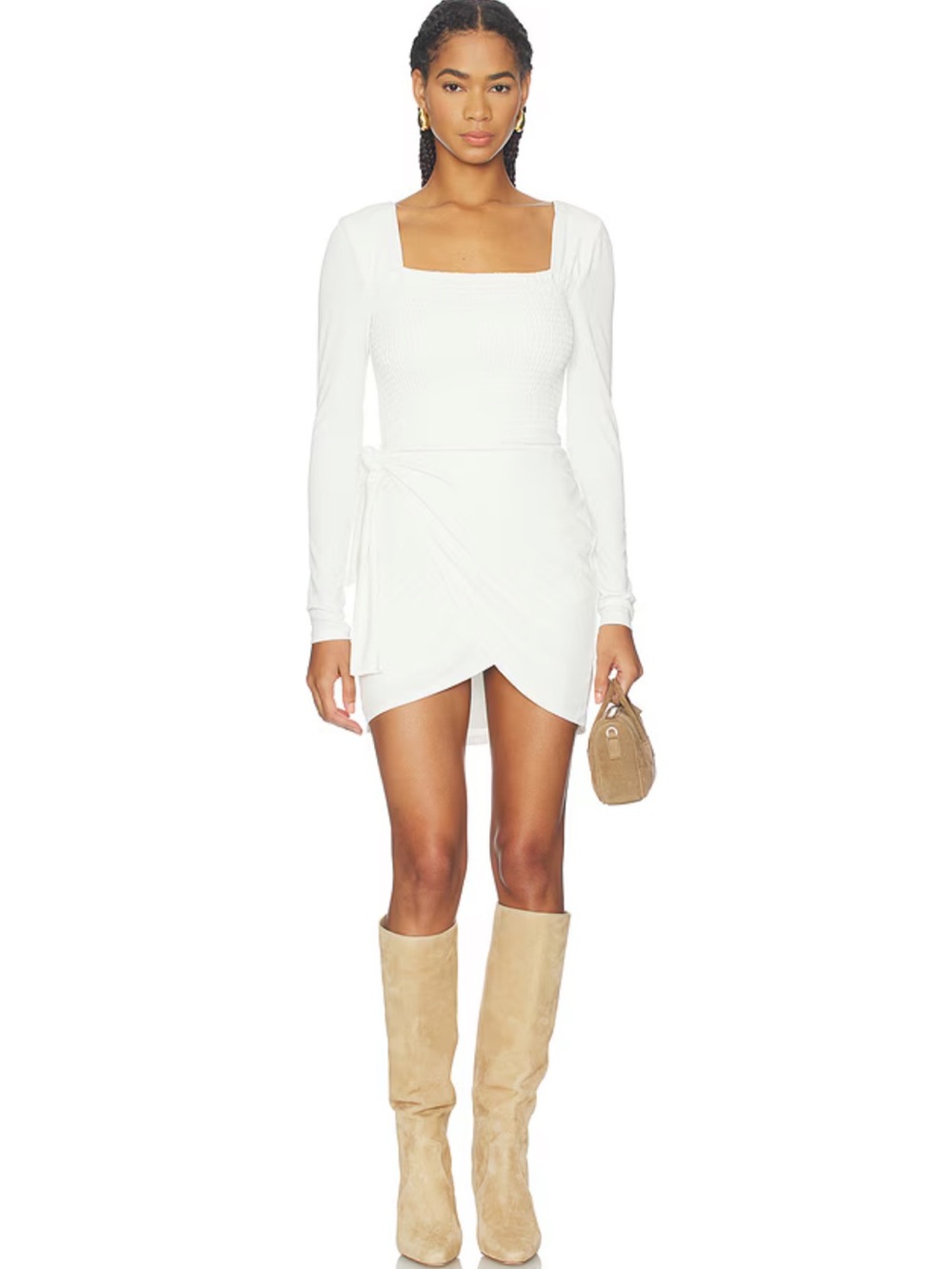 Lovers and Friends Devon Dress Smocked Rib White Wrap S